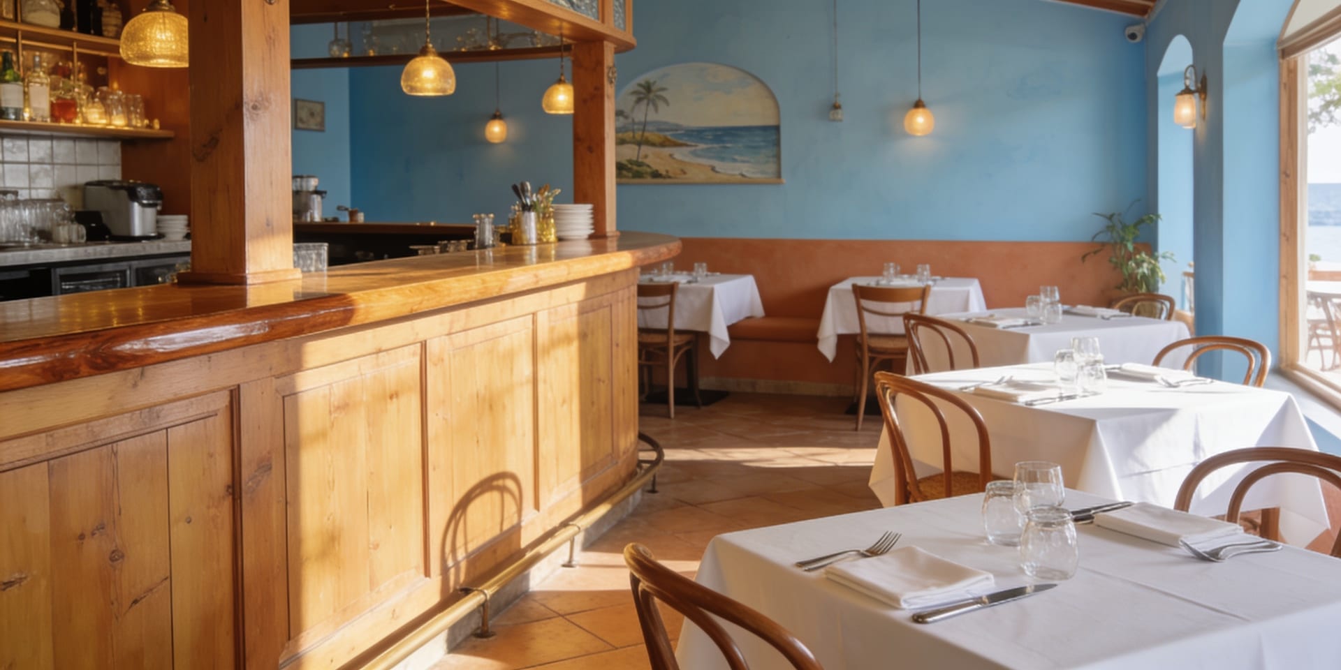 Sala de un restaurante limpio y luminoso en Mallorca