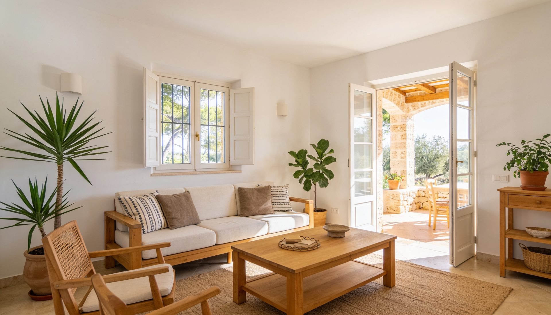 Salón luminoso y acogedor de una vivienda en Mallorca